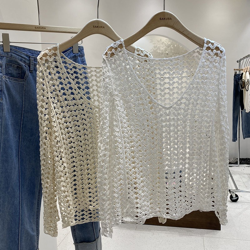 เสื้อลายหัวใจ เสื้อถักตาข่าย ใส่คลุมBikiniใส่คลุมสายเดี่ยวได้ ป้องกันแสงแดด summer ไปที่ชายหาด - รูปที่ 5