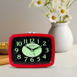 RHYTHM นาฬิกาตั้งโต๊ะสีแดง เข็มเดินเงียบ ฐานกว้าง 12.5 ซม. C…
