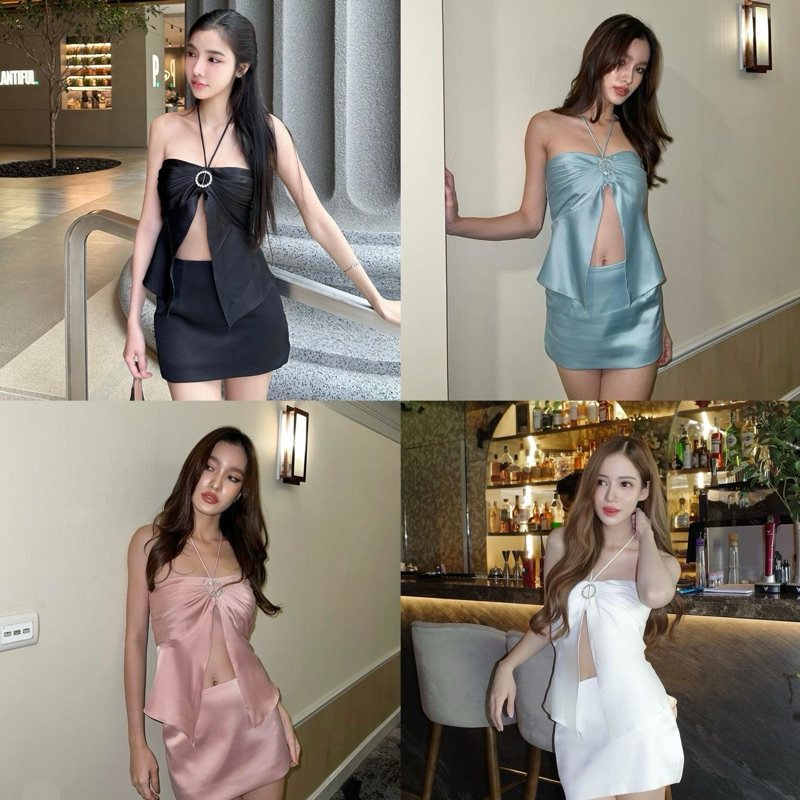 Outlooks.bkk - Aurora Set เซ็ทซาตินเสื้อพร้อมกระโปรง [ใส่โค้ด 0110FASHDD ลด 30%]