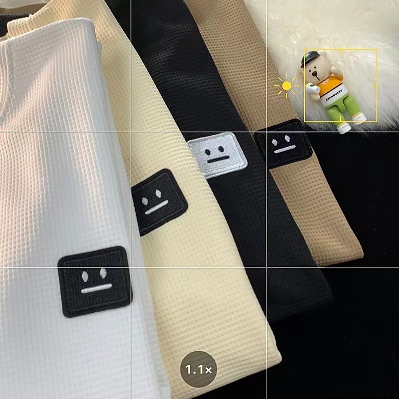 เสื้อยืดโลโก้หน้ายิ้มวาฟเฟิลแขนสั้นผู้ชาย แบรนด์อินเทรนด์เกาหลี อเนกประสงค์ ผู้ชายขนาดบวก - รูปที่ 6