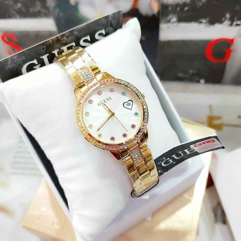 New Guess GW0657L2 THREE OF HEARTS Gold  Tone watch