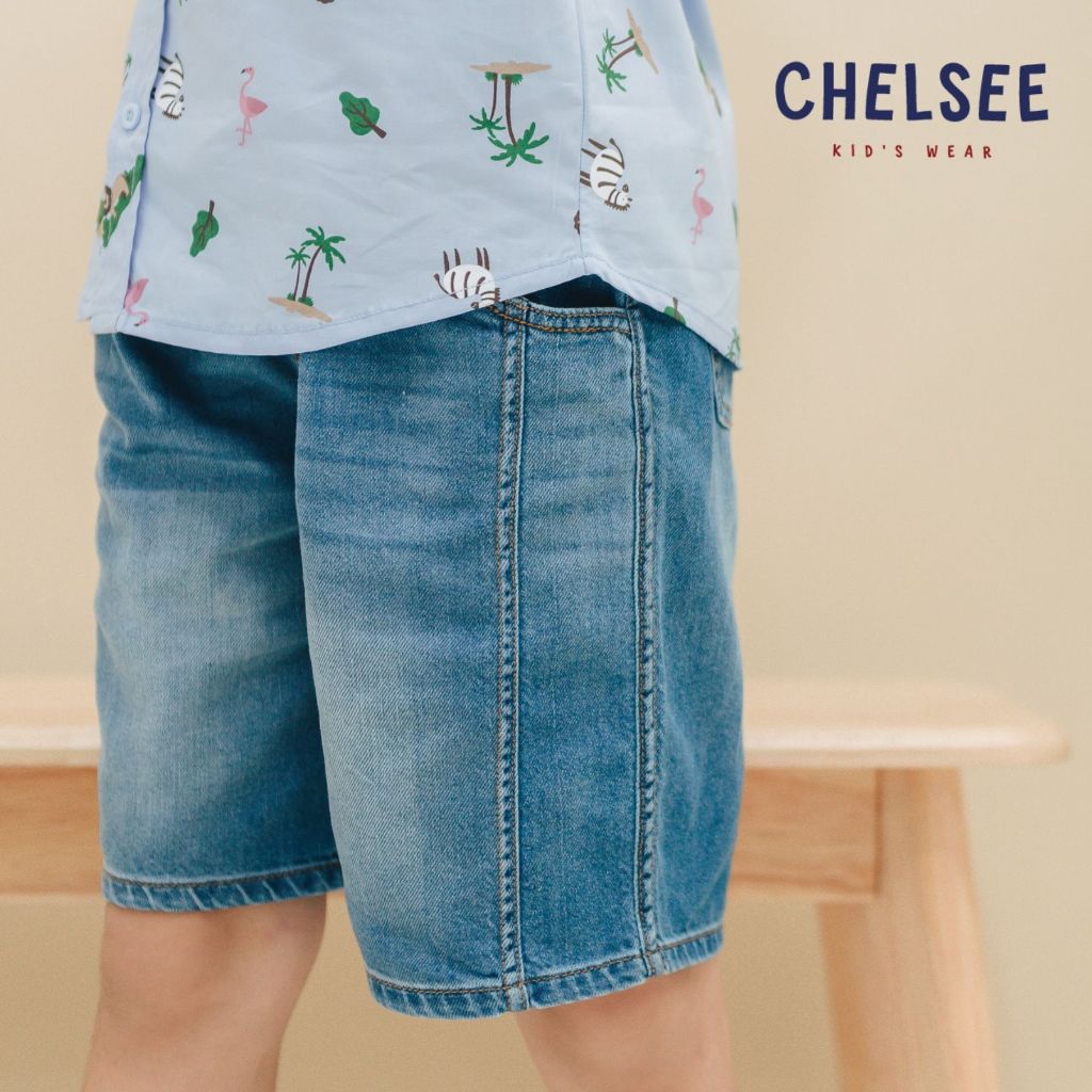 Chelsee กางเกงยีนส์ขาสั้น เด็กผู้ชาย รุ่น 128001 เอวยางยืด ไม่มีลาย ผ้ายีนส์เดนิม นิ่ม อายุ 1.5-10ปี เสื้อผ้าเด็กโต