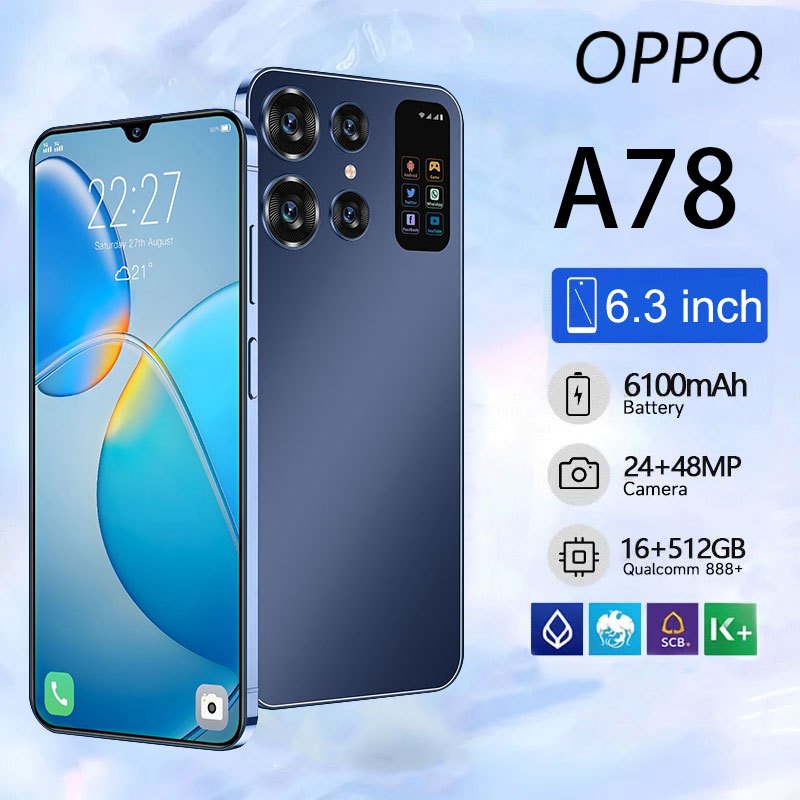 OPPO A78 5Gโทรศัพท์สำหรับเล่นเกมหน้าจอ 7.5inch HD Android13 16+512GBสมาร์ทโฟนแบตเตอรี่ลิเธียม7000MAh