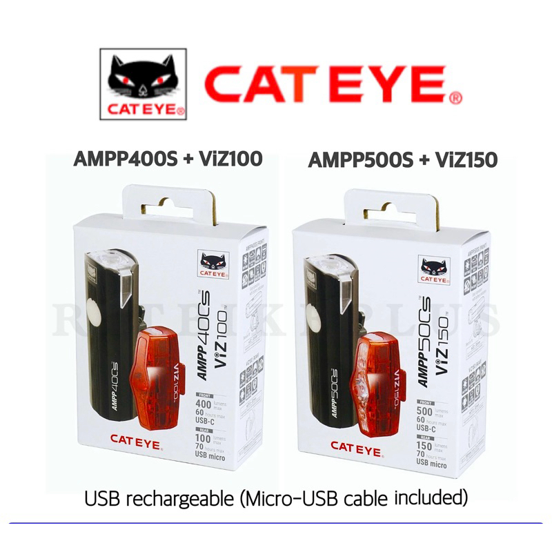 New2026 (รับประกัน 2 ปี) ชุดไฟหน้า/ไฟท้ายจักรยาย CATEYE รุ่น AMPP400S+ViZ100 และ AMPP500S+ViZ150 USB Lightset
