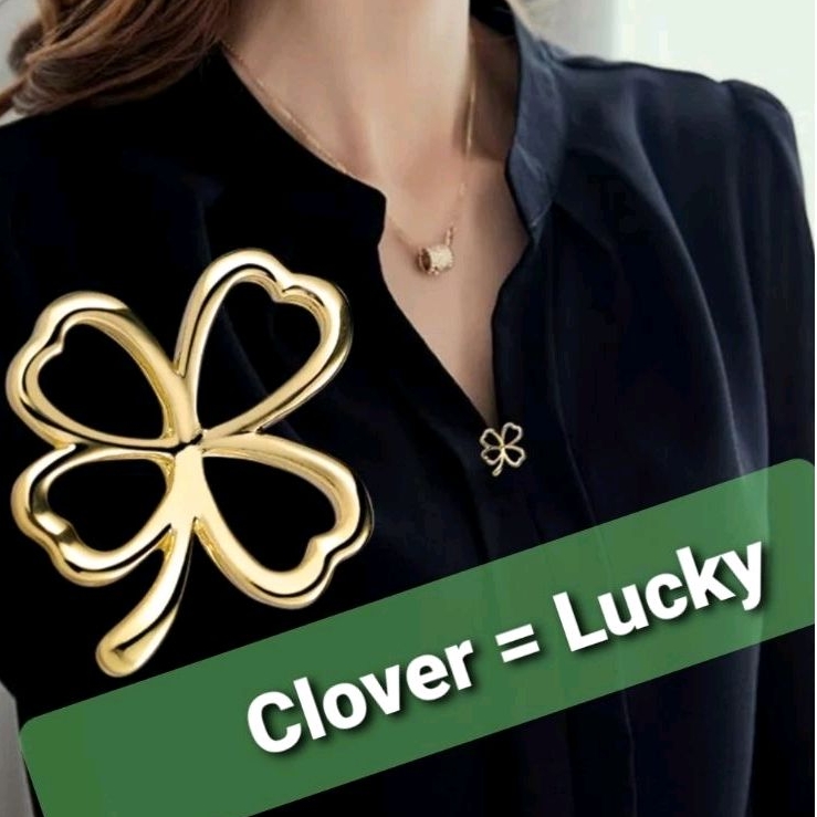 เข็มกลัดกันโป๊ะ กระดุมฉุกเฉิน ใบโชคดี มู4แฉก🍀เสริมดวง แก้เสื้อคอลึก ปิดร่องอก สมัครงานราบรื่น