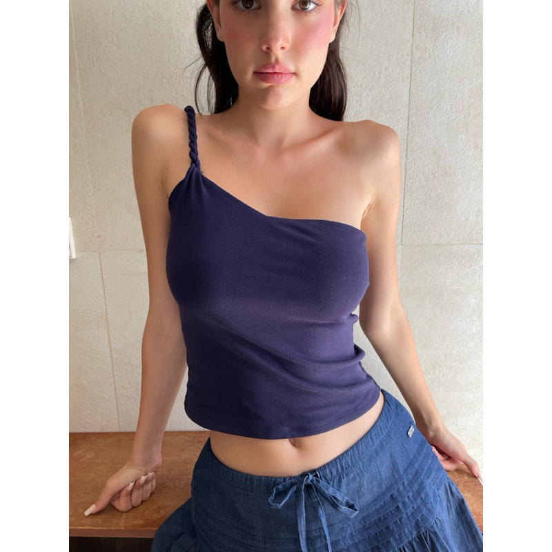 (The July Mansion) One Shoulder Twisted Tank Top 048
