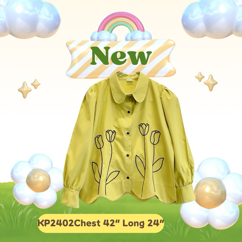 🌷☁️Tulip Shirt☁️🌷 อก42“เสื้อเชิ้ตแขนยาวมาใหม่ลายปักดอกทิวลิป ดีเทลปกมนทรงน่ารักกกม๊ากกกก ชายเสื้อโค้งคลื่นน
