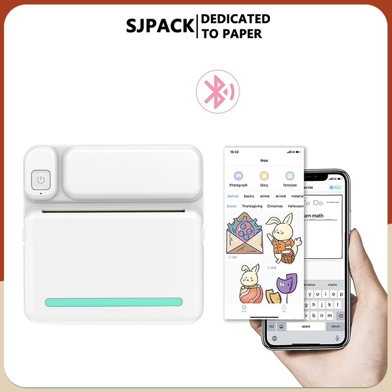 SJPACK เครื่องพิมพ์มินิเครื่องพิมพ์ความร้อนบลูทู ธ แบบพกพาสำหรับการพิมพ์ภาพฉลากสติกเกอร์สำหรับ