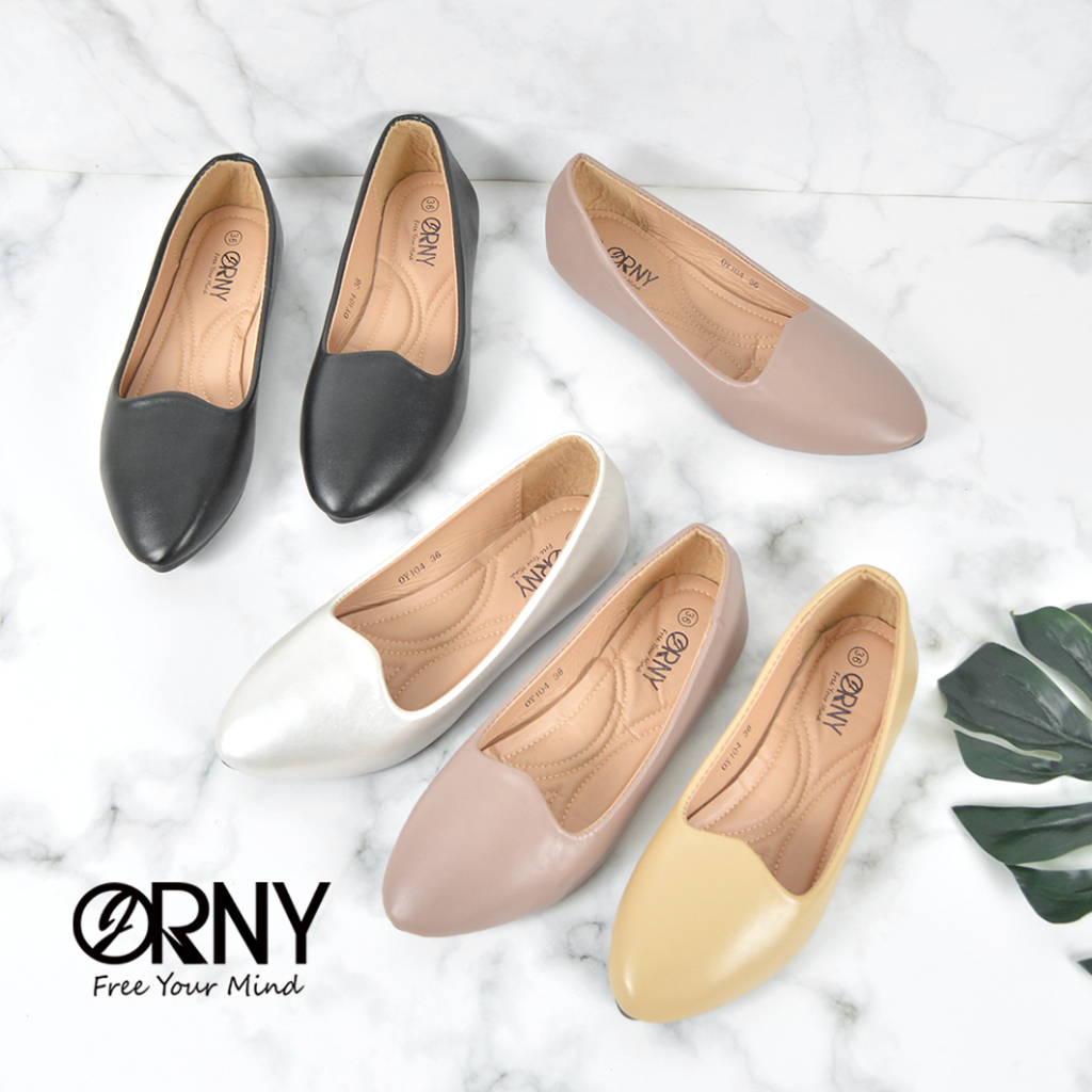 Defect Sale!! มีตำหนิ OY104 มีไซส์ 36-42 ORNY(ออร์นี่) ® รองเท้าคัชชูส้นแบน คัชชูหนังนิ่ม