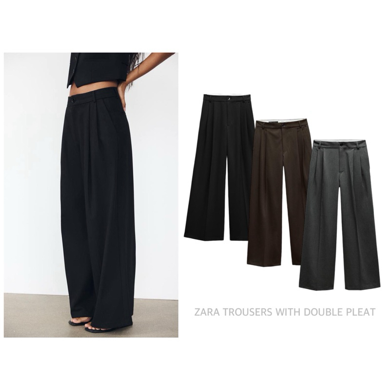ZARA กางเกงขายาว เองสูง ทรงขากว้าง TROUSERS WITH DOUBLE PLEAT