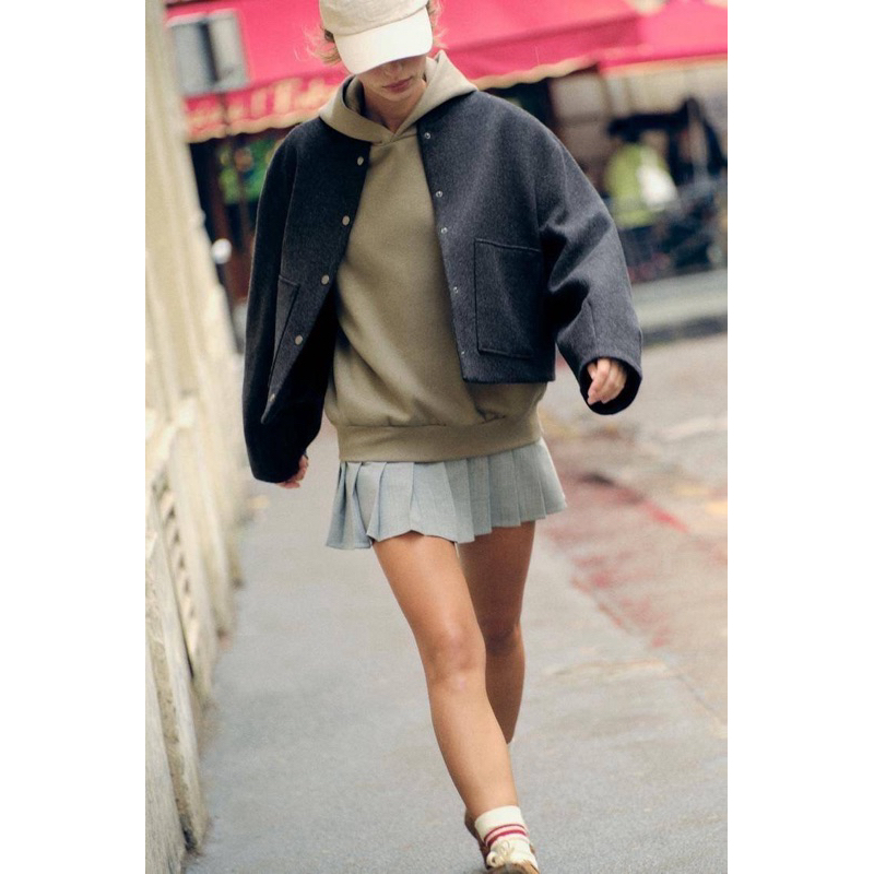 เสื้อแจ็คเก็ต Zara Woman Wool Blend Bomber Jacket