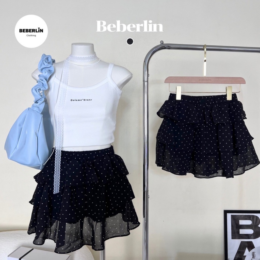 Beberlin กระโปรงเลเยอร์ ระบาย3ชั้น ลายจุด No : BL45