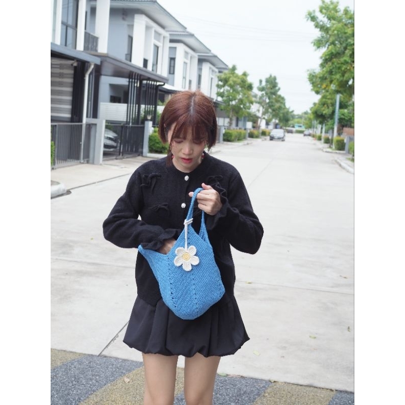กระเป๋าถักโครเชต์ mini granny bag สีทูโทน