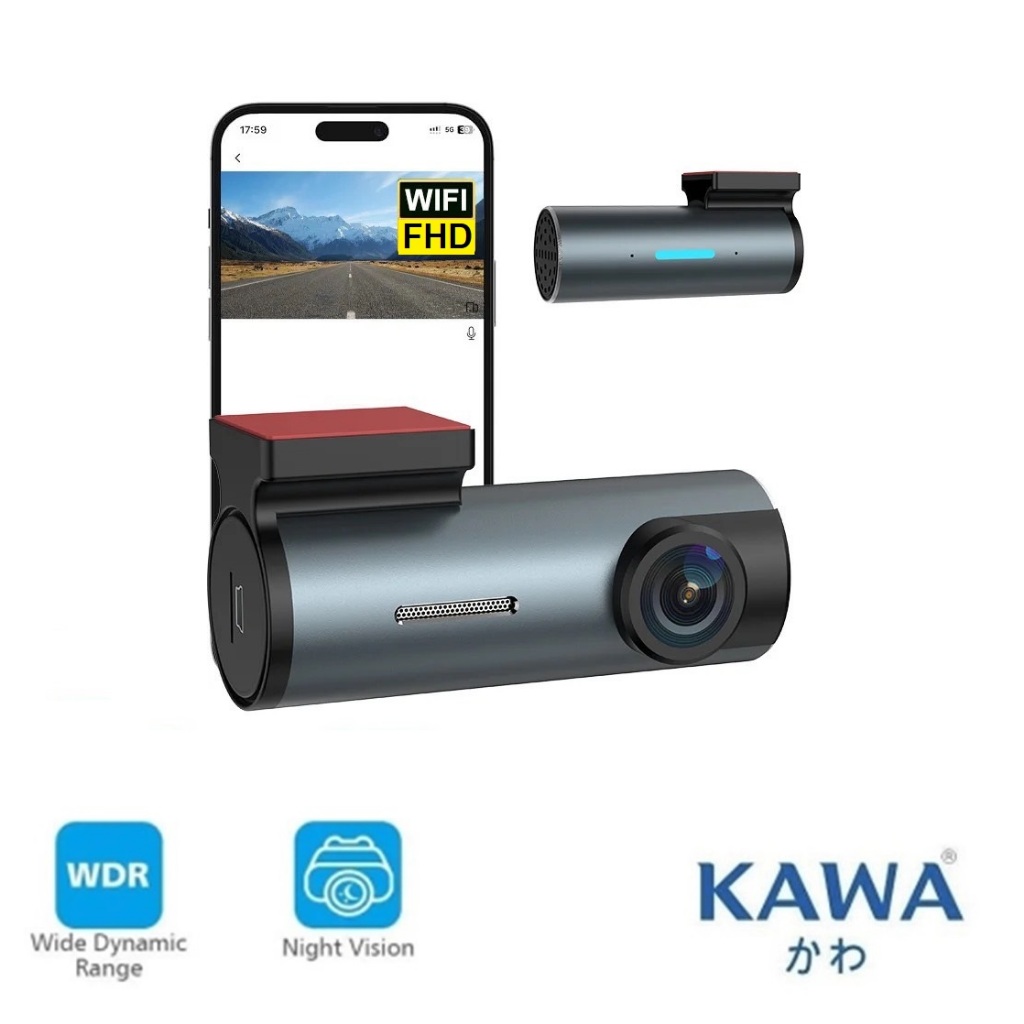 กล้องติดหน้ารถ Kawa C1 Pro 1080P Full HD แท้ Wi-Fi กลางคืนชัด (Night Mode) F1.6 มุมกว้าง 150 องศา