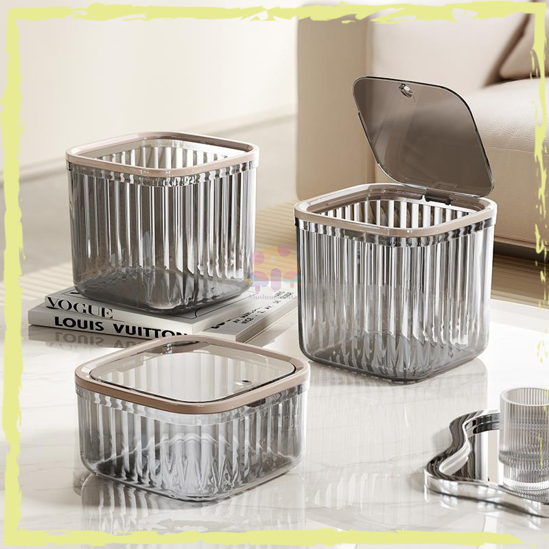 ถังขยะตั้งโต๊ะ แบบใส ขนาดเล็ก พร้อมฝาปิด แข็งแรงทนทาน สไตล์เรียบง่าย แบบใส หรูหรา สะดวกต่อการใช้งาน