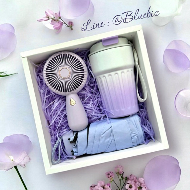gift set สีพาสเทล แก้ว ร่ม พัดลม ของขวัญ แจกลูกค้า งานแต่ง ปีใหม่ เทศกาล