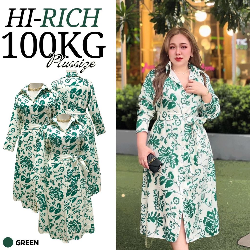 Plus size เดรสเชิ้ตกระดุมหน้าแขนยาวทรงสวยเชือกผูกเอวผ้านิ่มของสาวอวบสวย ไฮโซ รุ่นเดรสไฮริช(S4)