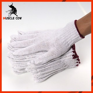 Muscle Cow ยกโหล/12คู่ ถุงมือผ้าฝ้าย ถุงมือสีเทา สีขาว ถุงมื…