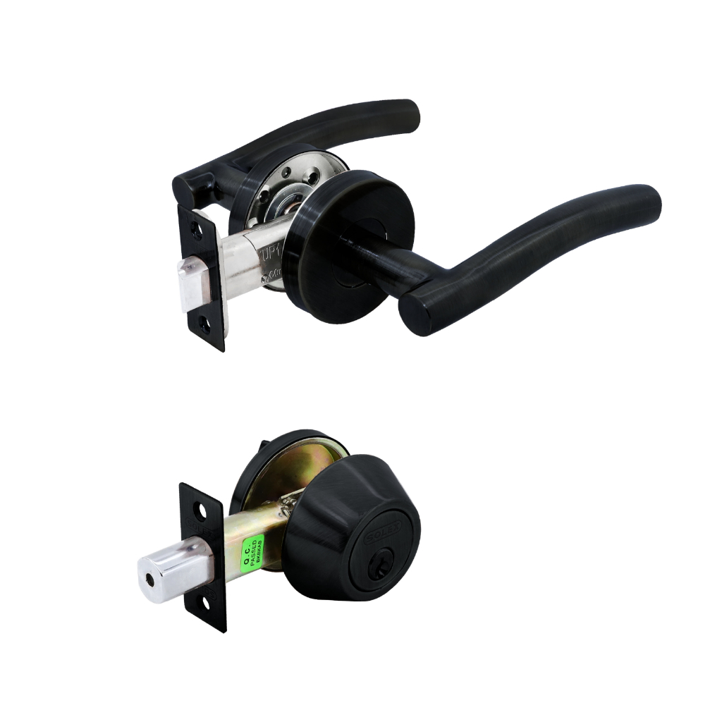 SOLEX  ชุดกุญแจฝัง+มือจับสแตนเลส NO.65105,65107 BLACK