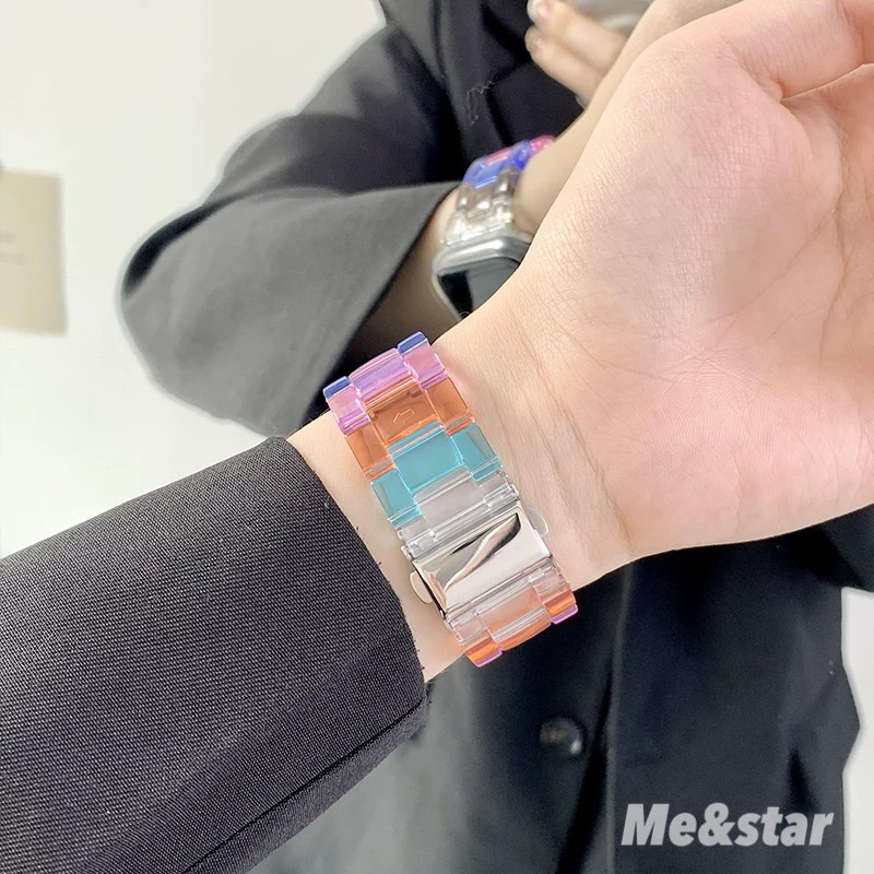 สายเรซิ่นหินอ่อนรุ้ง สาย watch 10 9 ultra 8 7 6 5 นาฬิกาข้อมือ ใช้ได้กับ ซีรีส์ 1-7 สาย iwatch สายนาฬิกา smart watch