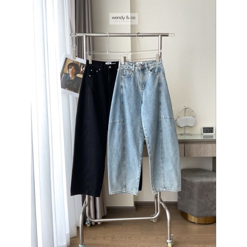 [พร้อมส่ง สีดำ]Baggy Jeans กางเกงยีนส์เบคกี้ เอวสูงทรงกระบอกใหญ่