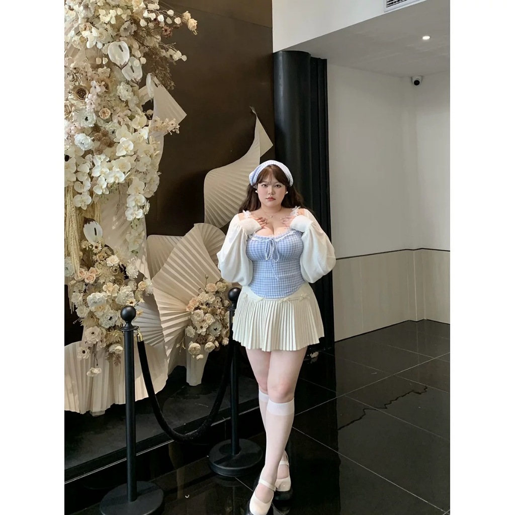 CC Plus+ (J1289/J1289-1/A2348สายเดี่ยว/เสื้อคลุม/กระโปรง สุดน่ารักโซคิ้วท์ เหมาะสำหรับสาวพลัสไซส์(ขายแยก)
