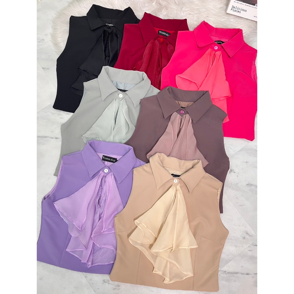 (ร้านไทย) เสื้อครอปแฟชั่น ใส่ทำงาน สไตล์เกาหลี ผ้าดีมีซิปหลัง รหัส วน37 พร้อมส่ง