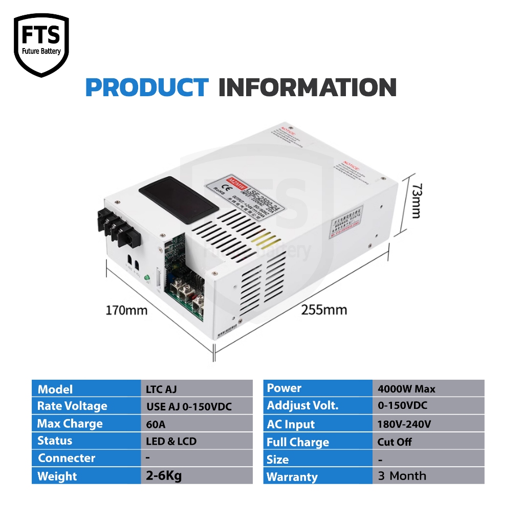 เครื่องชาร์จแบตเตอรี่ ปรับโวลต์-แอมป์อิสระ DC Adjustable Lithium Charger 0-220VDC 60A 4000W | Smart CC-CV | SMPS Switc