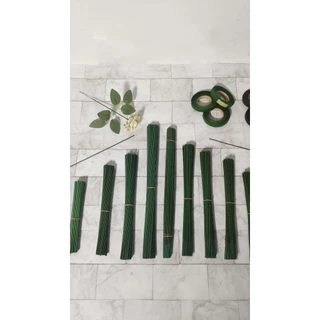 ก้านดอกไม้ห่อพลาสติก Chenille, สาขาดอกไม้จำลองทำด้วยมือ DIY, อุปกรณ์เสริมช่อดอกไม้, ลวดสีเขียว/เหล็ก