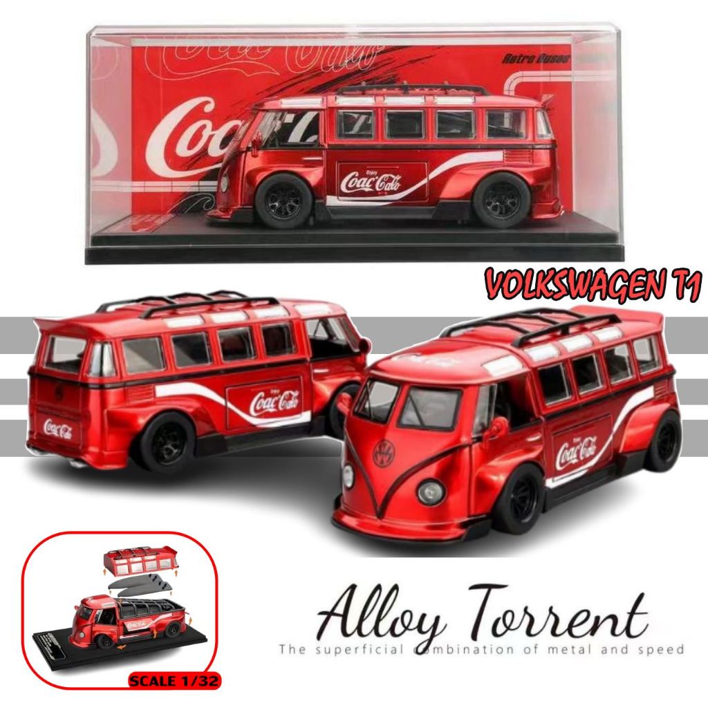 โมเดลรถเหล็ก VOLKSWAGEN T1 สเกล1/32 เปิด-ปิดประตูได้ (พร้อมกล่องโชว์) มีไฟ-มีเสียง มีลานวิ่งได้ระบบ PULL BACK 027A # รถโ