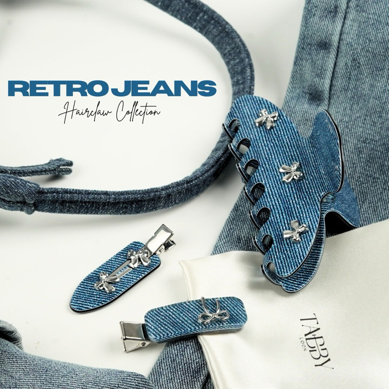 Retro Jeans Silver Ribกิ๊บติดผมลายเดนิม กิ๊บลายยีนส์(ราคาต่อ1ชิ้น)