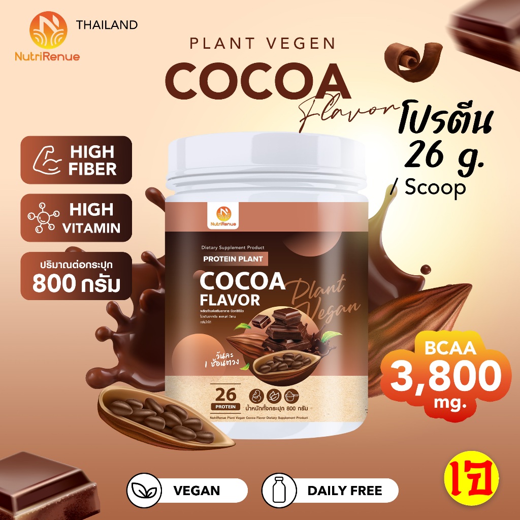 Plant Vegan Cocoa แพลนโปรตีน สารอาหารครบ5หมู่ แพลนท์ วีแกน รสโกโก้