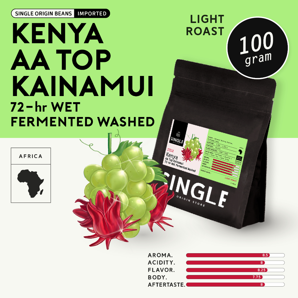 (ลด 15 % ขนาด 100-200g เฉพาะรอบคั่ว 28/1/2025) Kenya AA Top Kainamui (72-hr Wet Fermented Washed Process)