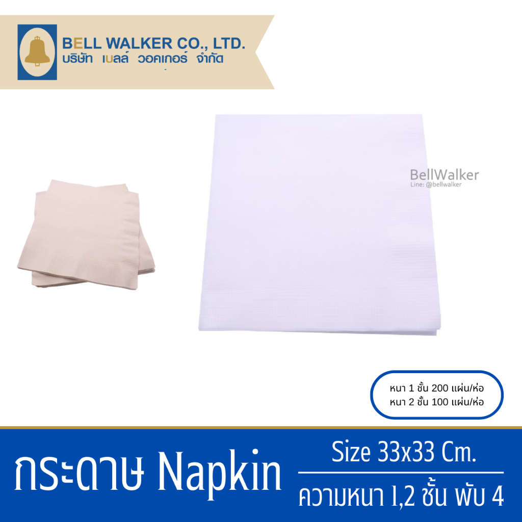 ⭐สินค้าขายดี⭐ กระดาษ Napkin ทิชชู่เอนกประสงค์เช็ดหน้า Size33x33Cm. หนา1,2 ชั้น พับ4 ไม่พิมลาย เป็นมิตรต่อสิ่งเเวดล้อม