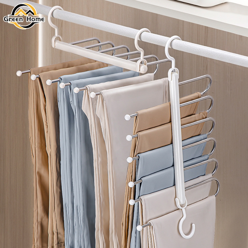 GreenHome ไม้แขวนกางเกง สแตนเลสคุณภาพดี แขวนแนวตั้งและแนวนอนได้ ประหยัดพื้นที่ใช้งาน ที่แขวนกางเกง