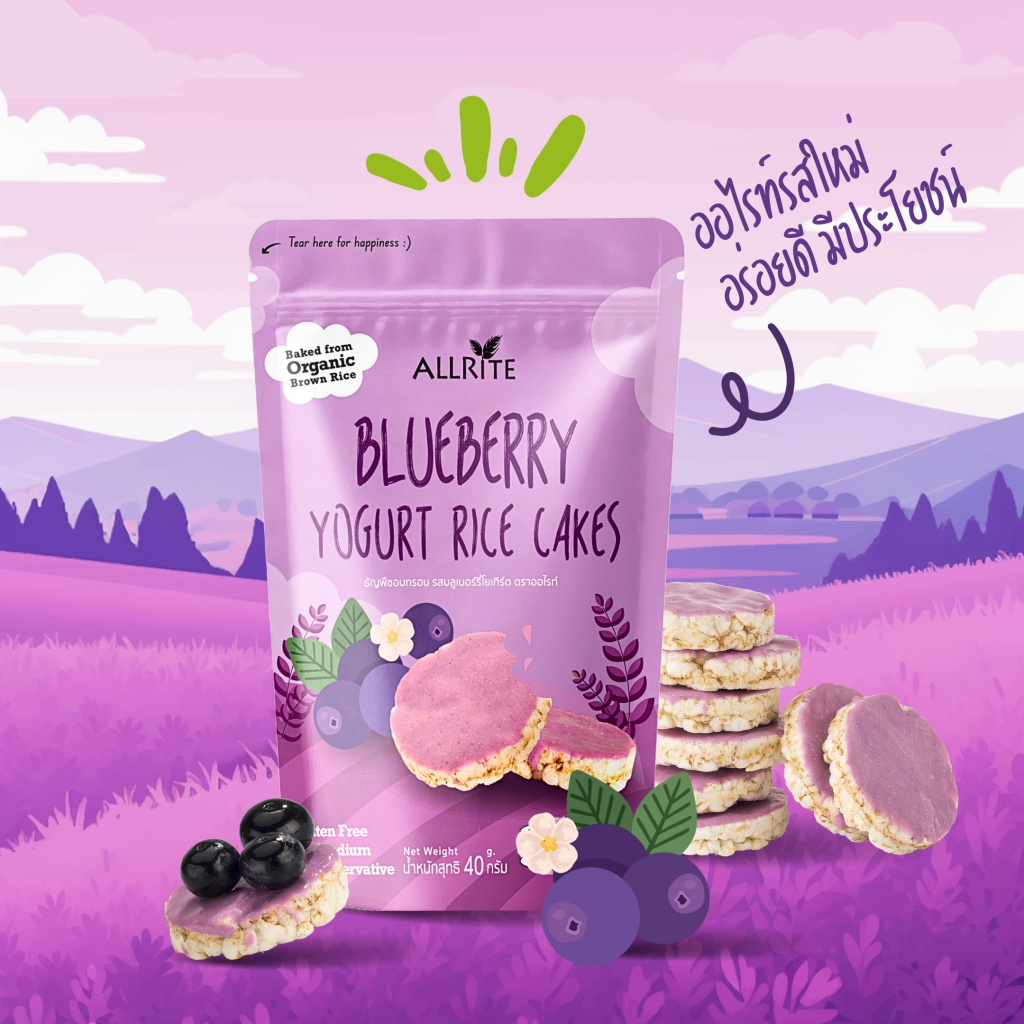 ALLRITE Blueberry Yogurt Rice Cakes 40g รสบลูเบอร์รี่โยเกิร์ต