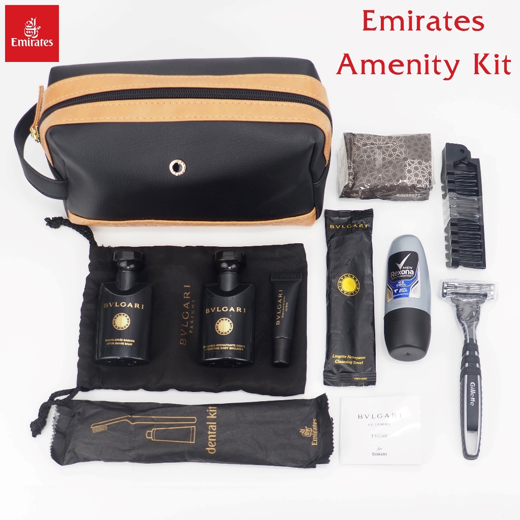 กระเป๋าพร้อมอุปกรณ์ Emirates Airways Bvlgari Amenity kit First Clas สำหรับผู้ชาย