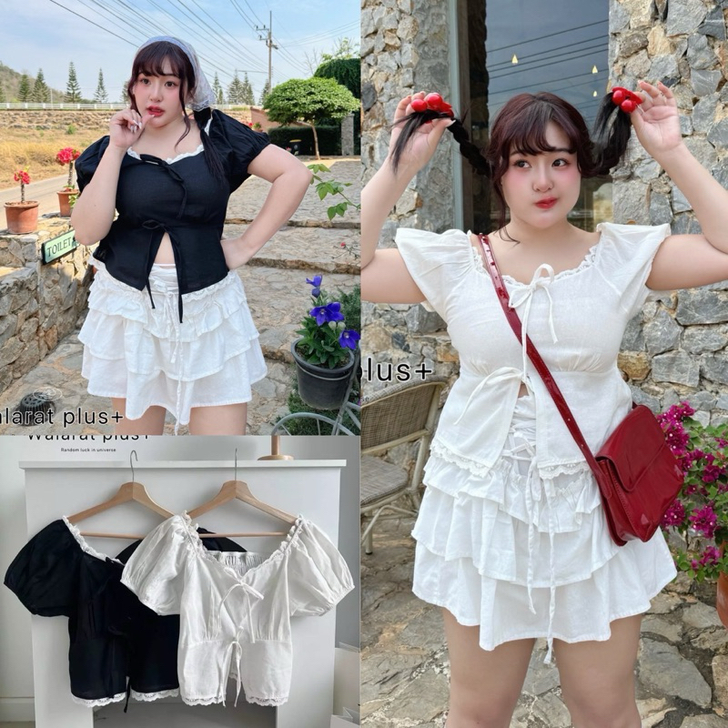 /WP/เสื้อสาวอวบ แขนตุ้กตา แต่งลูกไม้ โบว์ #เสื้อผ้าไซส์ใหญ่ สาว อ้วน พลัสไซส์