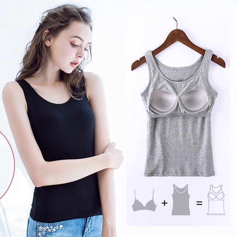 เสื้อกล้าม มีบราในตัว Top Bra ผู้หญิง ผ้าคอตตอนวิสคอส นุ่ม เบาสบายS -3XL พร้อมส่งจ้า