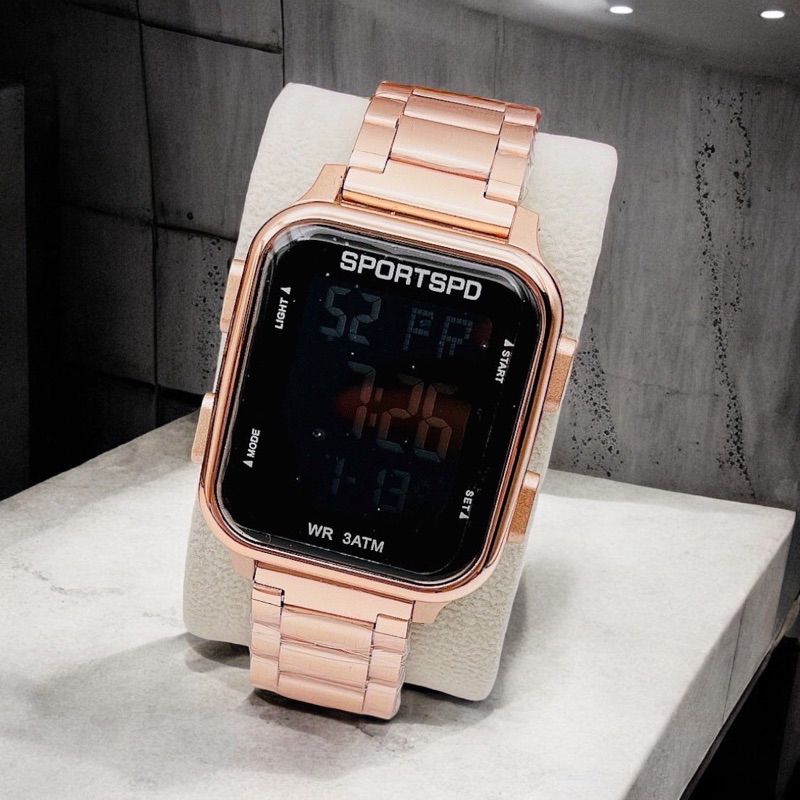 Sportwatch นาฬิกาข้อมือดิจิทัล ดิจิตอลสายเหล็ก สําหรับผู้ชาย  นาฬิกาแฟชั่นกีฬา จับเวลาตั้งปลุกได้