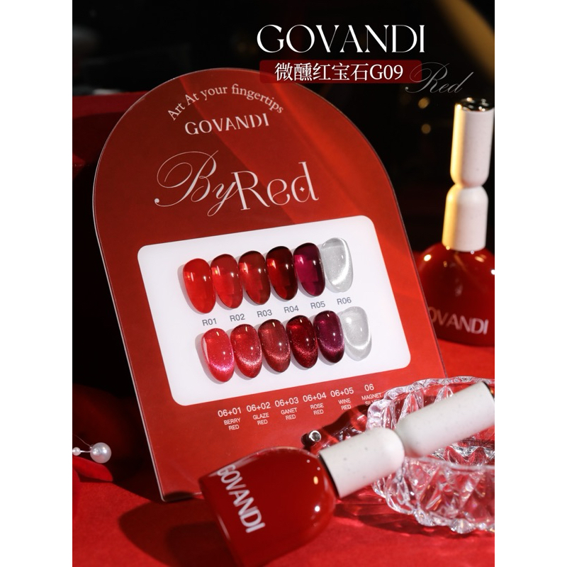 พร้อมส่ง สีเจล GOVANDI สีเจลไซรัปโทนแดง+สีลูกแก้ว 6 สี แถม ชาร์ทสี