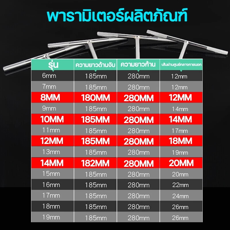 YS ประแจตัว t ตัวทีเบอร์ 8/10/12/14 ชุด4ชิ้น ประแจตัวทีT ประแจบล็อกตัวที T บล็อกตัวทีคอยาว - รูปที่ 7