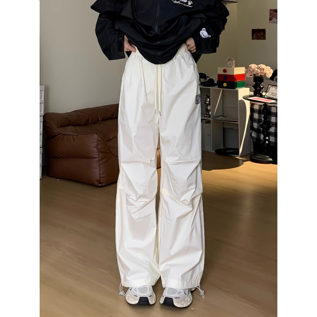 Workwear ผู้หญิงต้นฤดูใบไม้ร่วงบางเฉพาะกลุ่มใหม่ Drawstring เร็วแห้งลำลองตรงขากว้าง