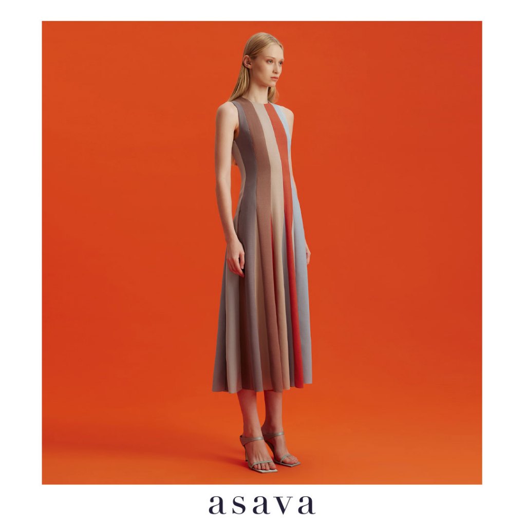 [asava aw24] Jocelyn Sleeveless Dress เดรสผู้หญิง แขนกุด คอกลม กระเป๋าข้าง ซิปหลัง ตัดต่อผ้าหลายสี