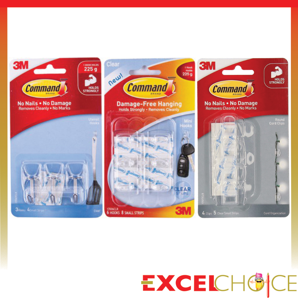 คอมมานด์ ตะขอแกนเหล็กพร้อมเทปกาวใส Command 3M CLEAR WIRE HOOKS CLEAR STRIPS