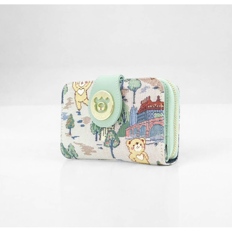 Henneybear HW-111 ลายLondon  กระเป๋าสตางค์ กระเป๋าใส่เงิน กระเป๋าใส่บัตร ใบกลางสีเขียวพาสเทล สีสวย