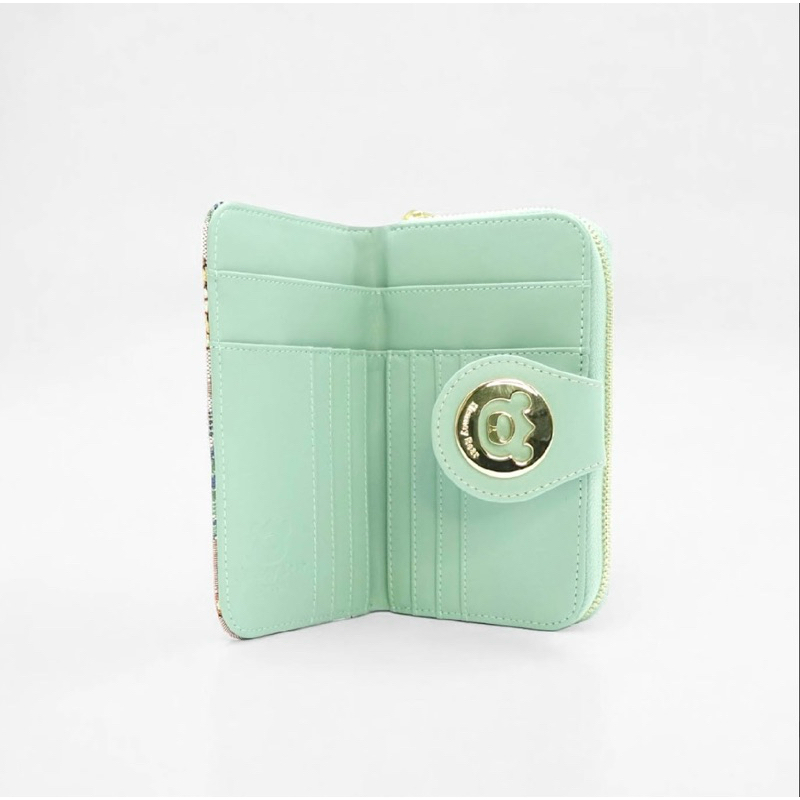 Henneybear HW-111 ลายLondon  กระเป๋าสตางค์ กระเป๋าใส่เงิน กระเป๋าใส่บัตร ใบกลางสีเขียวพาสเทล สีสวย