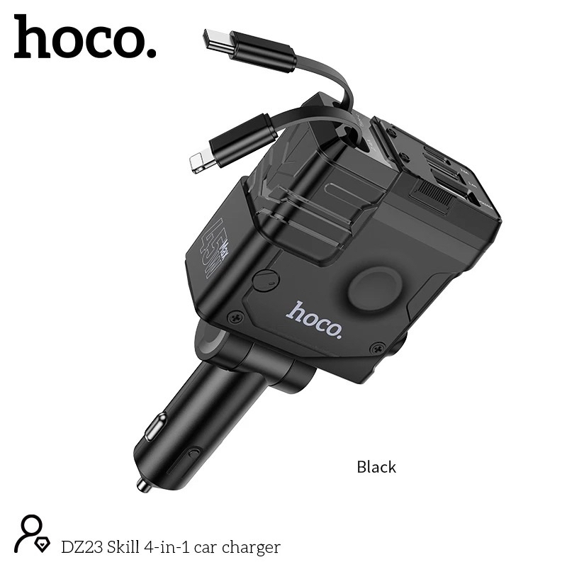 หัวชาร์จในรถยนต์ Hoco DZ23 4in1 หัวชาร์จ 1USB+1TC พร้อมสายชาร์จในตัว 1TC+1iOS ชาร์จเร็ว PD43W+QC3.0W