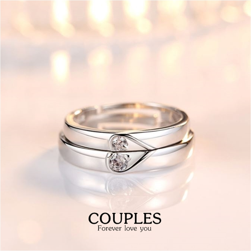 แหวนคู่รักเงินแท้ 92.5%็ Heart Couples RGC-001 รูปแบบหัวใจประกบ ปรับขนาดได้