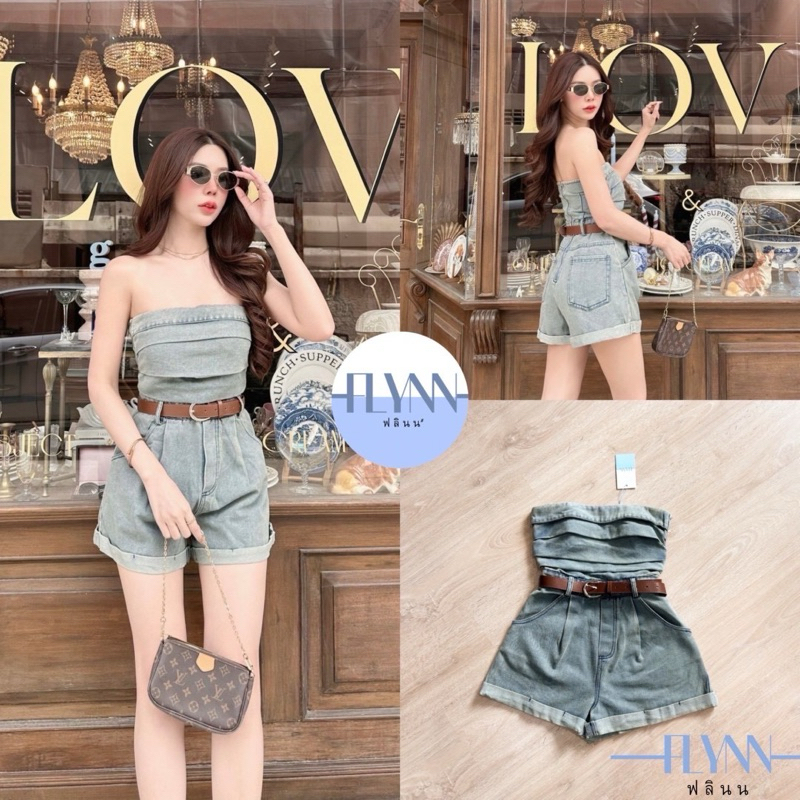 Flynnจั้มเกาะยีนส์+เข็มขัด